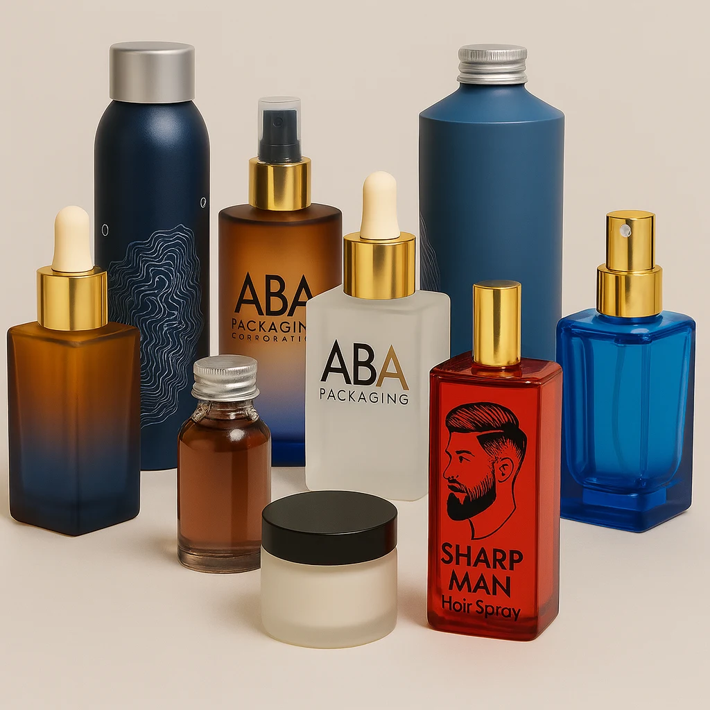 Colorful decorated ABA Packaging bottles and jars in custom finishes
